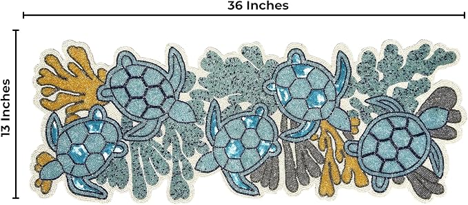 Handmade Farmhouse Floral Embroidery Beaded Table Runner 13 x 36 inches - Image 3