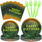 Yungyan 24 Sets Green Moss Pattern Disposable Paper Plates and Napkins Forks Plants Nature Green Ogre Themed Birthday Party Tableware Set Dinnerware for Women Men