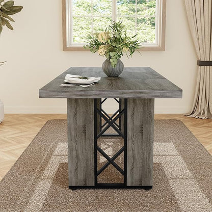 70.8" Farmhouse Dining Table for 6 People, Large Rectangle Kitchen Table with Heavy Duty Legs, Industrial Dining Room Furniture for Dinner, Grey