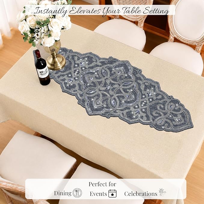 Beaded Table Runner 13 x 36 Inch, Handmade Glass Bead Table Runner - Image 5