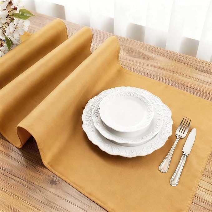 FOLINS&HOME Gold Waterproof Decorative Table Runner 72 Inches Long | 210GSM - Image 3