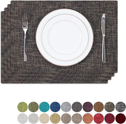Placemats by Kevin Textile Set of 4 Heat Resistant Dining Table Place Mats Kitchen Table Mats, 13" x 19", Black Gold
