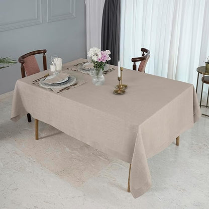 D'Moksha Homes Natural Linen Tablecloth 54 x 72 Inch - 100% Pure Linen Natural Table Cloth for Rectangle Tables - Classic Hemstitch, Machine Washable Tablecloth for Valentines, Spring, Easter