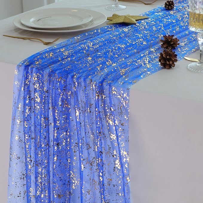 Snowkingdom Royal Blue Gold Table Runner 10 FT 120 Inch, Sparkle Sequin Glitter by Snowkingdom