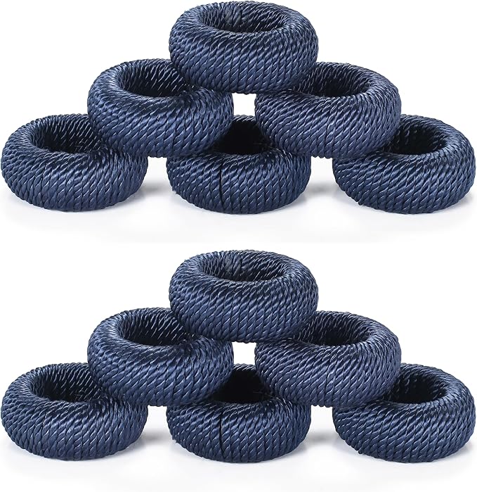 Blue Napkin Rings Set of 12, Rustic Boho Rayon | Rayon over plastic core by CLEENTABLE
