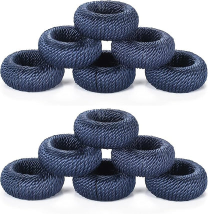Blue Napkin Rings Set of 12, Rustic Boho Rayon | Rayon over plastic core by CLEENTABLE