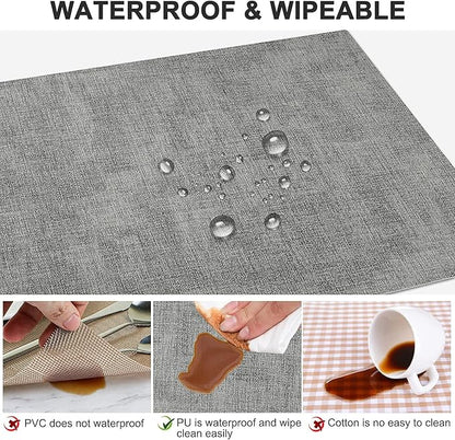Leather Heat Resistant Placemats Set of 6 Waterproof Wipeable Washable PU Table Mats,Easy to Clean Anti-Slip Place Mats (Light Grey, 6)