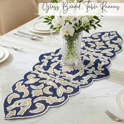 Beaded Table Runner, 36x13 | Glass beads on polyester satin backing, 36x13 in - Image 2