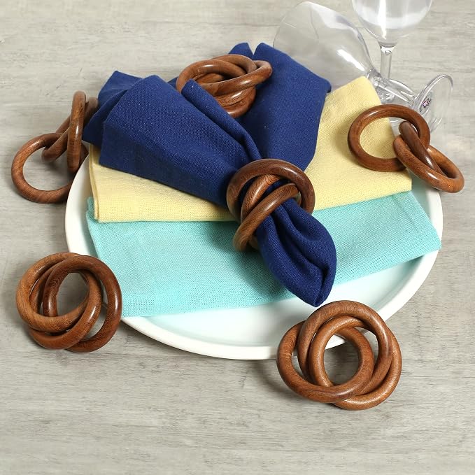 ALPHA Living HOME Set of 12 Decorative Wooden Napkin Rings - Image 8