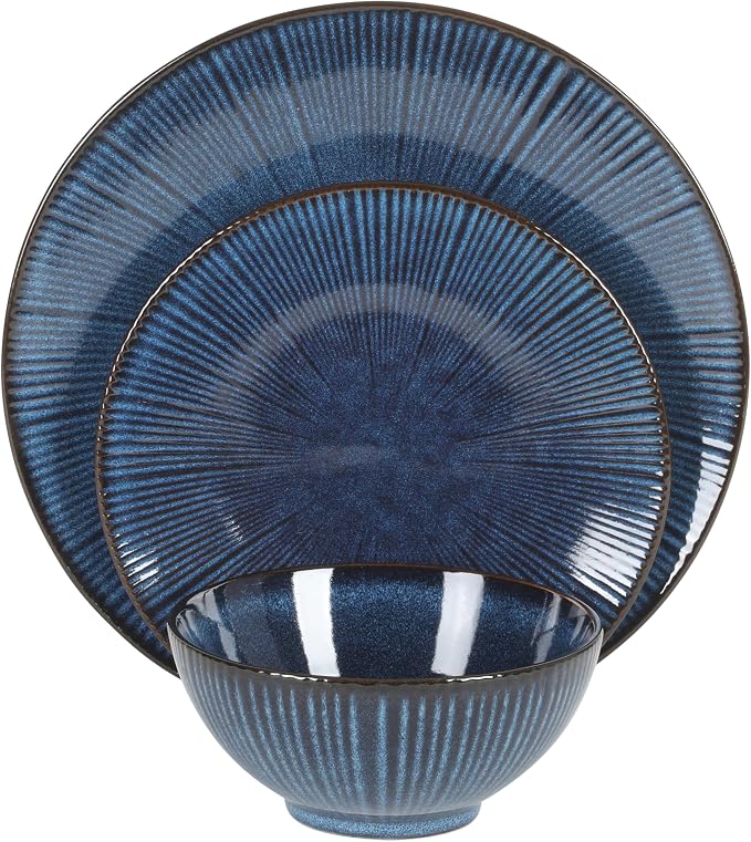 Gibson Elite Midnight Lune Plates and Bowls Sets, 12-Piece Stoneware Dinnerware - Image 10