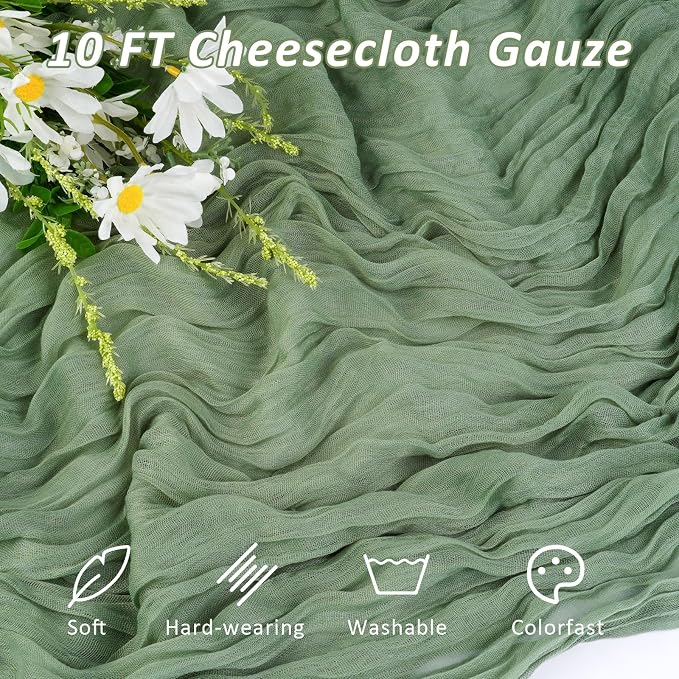 Cheesecloth Table Runner, 120 Inch 10 FT, Sage Green | 1 Pack, 35x120 Inches - Image 2