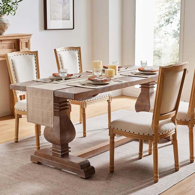 Linen Checked Farmhouse Table Runner, 13x60 Inches Taupe | Raised Grid Design - Image 3