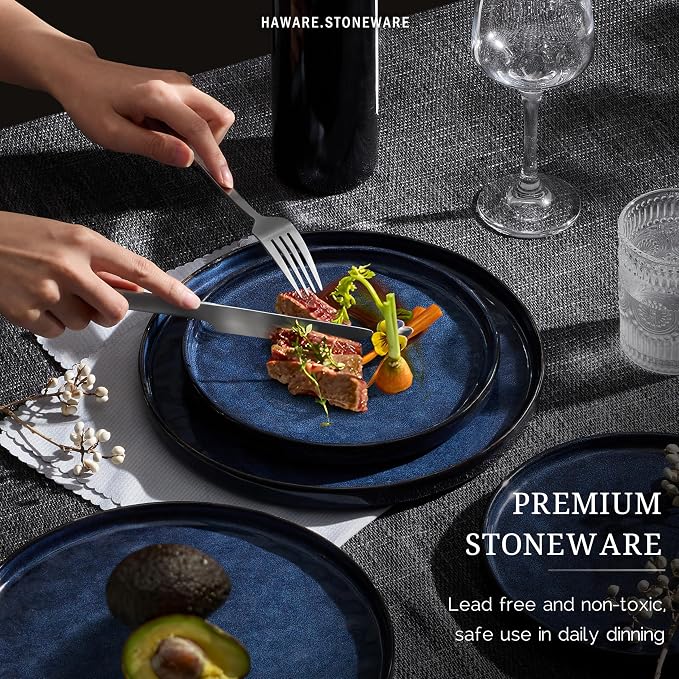 HaWare Dinnerware Sets, 16-Piece Plates and Bowls Set, Reactive Starry Blue | - Image 5