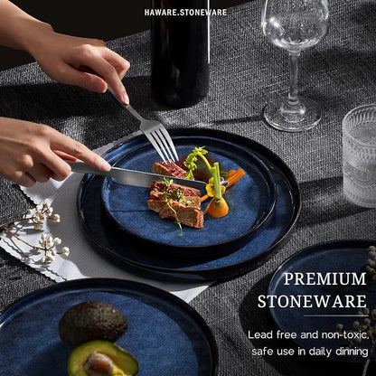 HaWare Dinnerware Sets, 16-Piece Plates and Bowls Set, Reactive Starry Blue | - Image 5