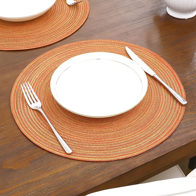 SHACOS Round Braided Placemats Set of 6 Fall Place Mats Washable Polyester 15 - Image 6