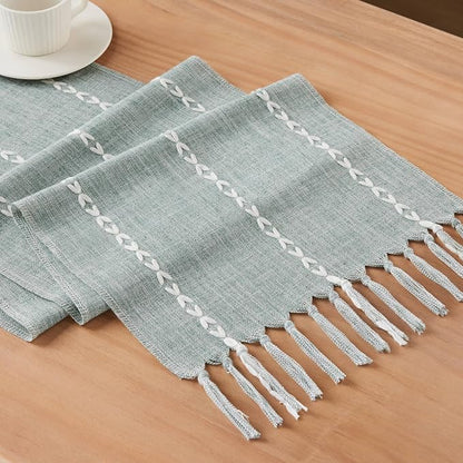 Braided Farmhouse Table Runner, Braided Dusty Blue 13x108 Inch, Cotton Linen - Image 7