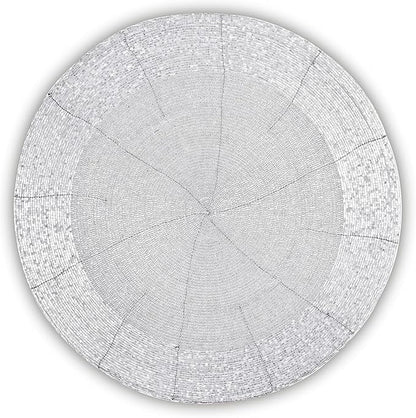 Lightnpro Beaded Placemats Set of 4-13 Inch Round Handmade Table Chargers - Rustic Farmhouse Glitz Table Décor for Dining Room, Christmas, Thanksgiving, Easter & Special Events- Whitish Silver