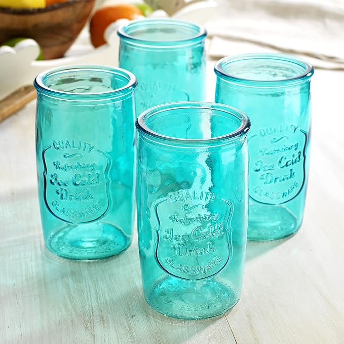 Glaver's Highball Glasses Set of 4 – 20oz Artistic Ice-Cold Pretty Blue – - Image 4