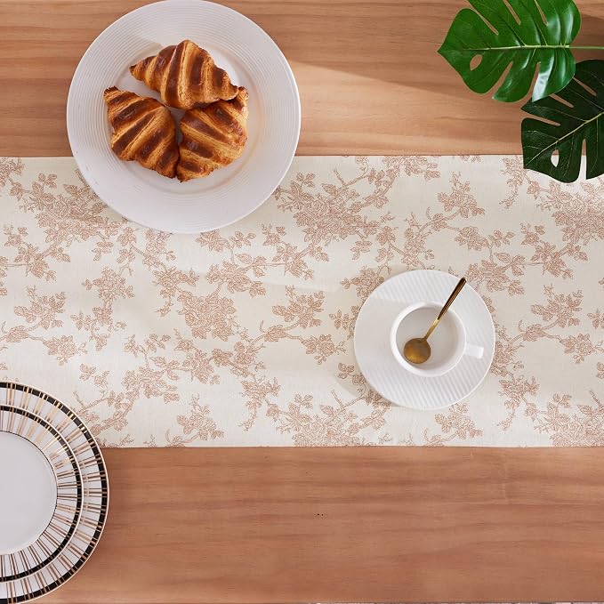French Pastoral Farmhouse Table Runners, 13x108 Inch Taupe | 100% Organic - Image 4