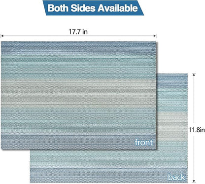 SLKQG Placemats Set of 6 - Easy Clean Washable Vinyl Placemats - Wipeable Heat Resistant Table Mats for Dining Table - 17.7x11.8 Inch (6, Blue Gradient)