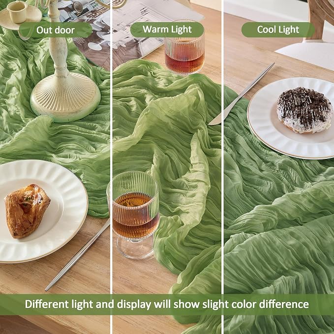 12 Pack Sage Green Cheesecloth Table Runner Boho Gauze Home Decor | 120 Inch - Image 7