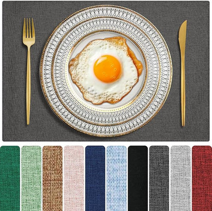 Cloth Placemats Set of 4, Cotton Linen Blend Machine Washable Double Layered Durable Place Mats Heat Resistant Placemats Wrinkle Free Thick Fabric Dining Table Mats (Dark Grey, 4)