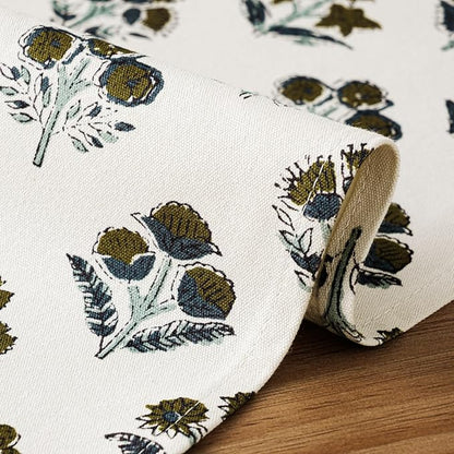 Block Print Floral Decorative Table Runners, 13x90 Inch Brown | 100% Organic - Image 5