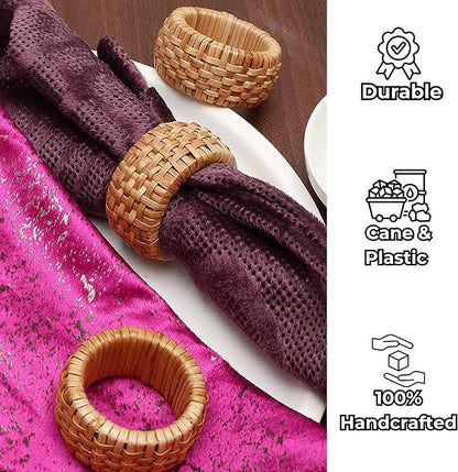 Woven Napkin Rings, Natural Tan, farmhouse rustic design, fits cloth & paper - Image 2
