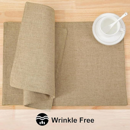 homing Cotton Linen Placemats Set of 8, Cloth Washable Farmhouse Dining Table Mats for Indoors & Outdoors, Easy to Clean, Linen, 13 x 19 Inch