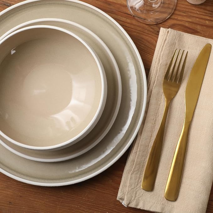 Gibson Elite Pacifco Beach Plates and Bowls Sets, 12-Piece Stoneware Dinnerware - Image 4