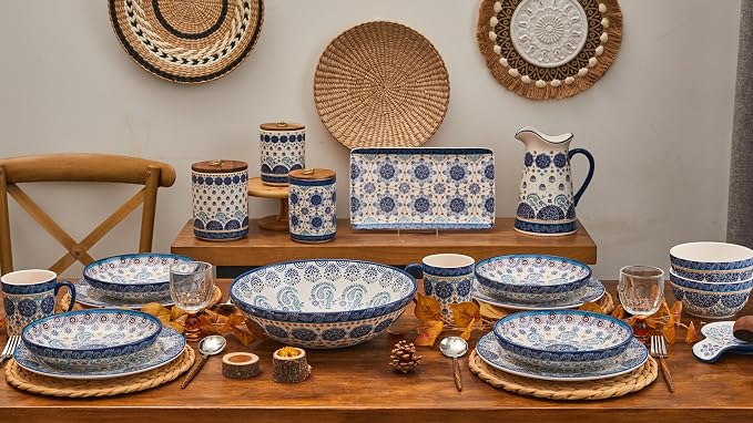Bico Blue Talavera Pasta Bowls, 35oz Salad Bowl Set of 4, Large Ceramic Serving - Image 7