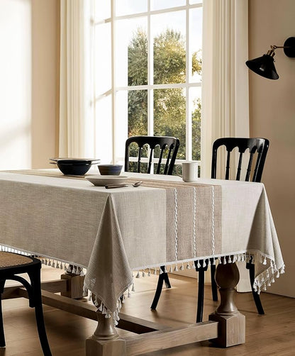 ZeeMart Contrast Linen Table Cloth Square Table Cloths 60x60 Inch Brown, Farmhouse Style Heavy Weight Beige Tablecloth, Water Resistant Burlap Tablecloths