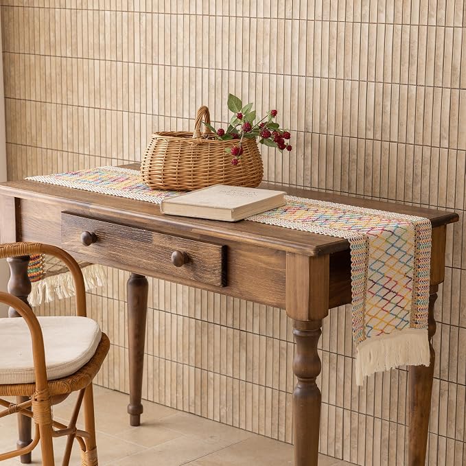 Keketoarrange Boho Macrame Table Runner 12x72 Inch | Woven Burlap Rustic Runner - Image 4