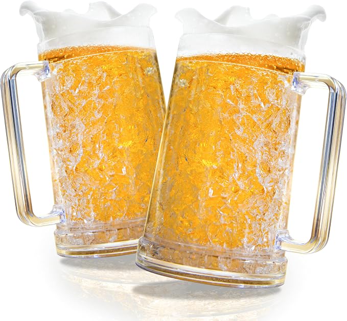 Granatan Frozen Beer Mugs, 16oz Double Wall Gel Freezer Cups by Granatan