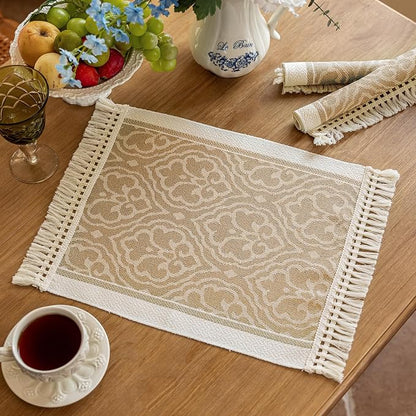 Coffee Scroll Linen Table Runner by UWWGKK