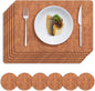 MOSAYT Faux Leather Placemats Set of 6, Heat Resistant Wipeable Washable Vinyl Place Mats with Coasters, Waterproof Oil Proof Table Mats for Kitchen Dining Party Indoor Outdoor, 12" x 17", Orange