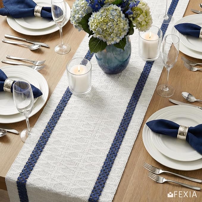 Fall Table Runner Blue for Coffe Table Home Boho Decor 12x72 Inch | 72 Inches - Image 3