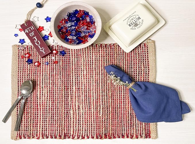 Natural Jute & Red Placemats, 13x19 Inch Dining Table Placemats - Image 5