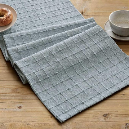 Artisanal Grid Linen Table Runner, 13x36 Inches Chambray | Heavy Textured - Image 2