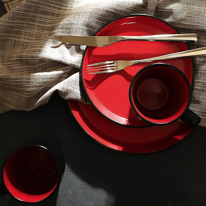 SERVICE FOR 4 - Total of 16 pieces including 8 dinner plates (10”), 4 salad plates (7.5”), 4 bowls (5.75”), and 4 mugs (12 oz), making it the perfect set to service 4 people