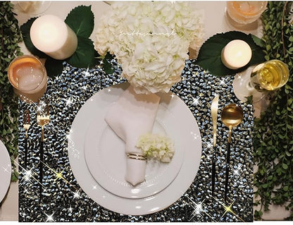 Black Square Placemats - Heat Resistant, Rhinestone Decor, Set of 12