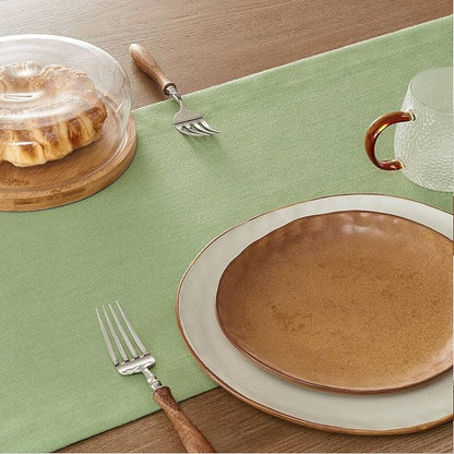 Linen Textured Border Table Runner, 14 x 36 Inch Green | Mitered Corner Design - Image 5
