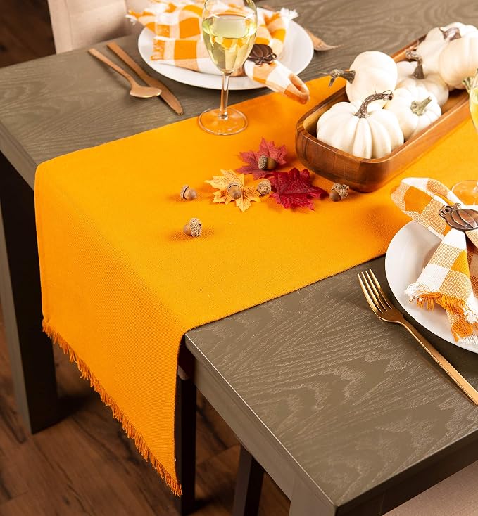 DII Everyday Collection, Fringed Solid Tabletop, Table Runner, Pumpkin Spice - Image 6