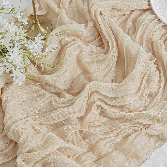 Beige Cheesecloth Table Runner Gauze Rustic Boho Party Decoration | 35x120 by FEXIA