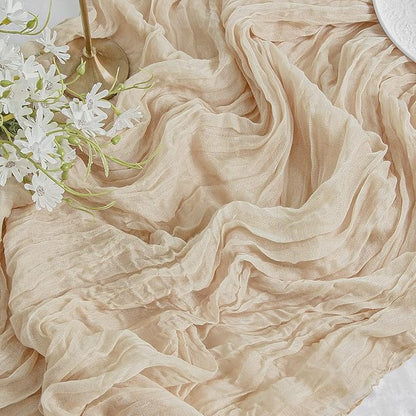 Beige Cheesecloth Table Runner Gauze Rustic Boho Party Decoration | 35x120 by FEXIA