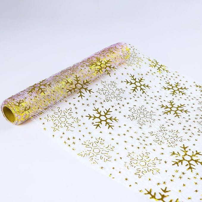 Snowkingdom 2 Pcs Christmas Snowflake Gold Table Runner Sparkly Golden Metallic - Image 4