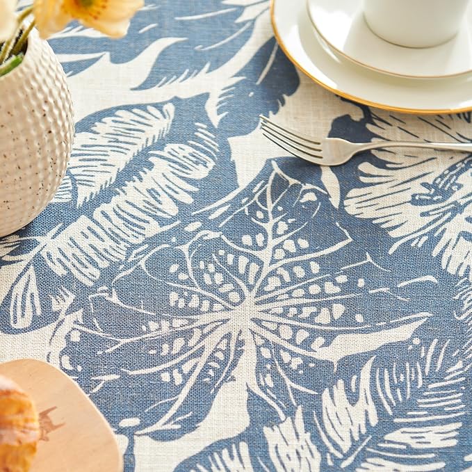 jinchan Blue Tropical Floral Linen Rectangle Table Cloth 50x70 | Vibrant - Image 9