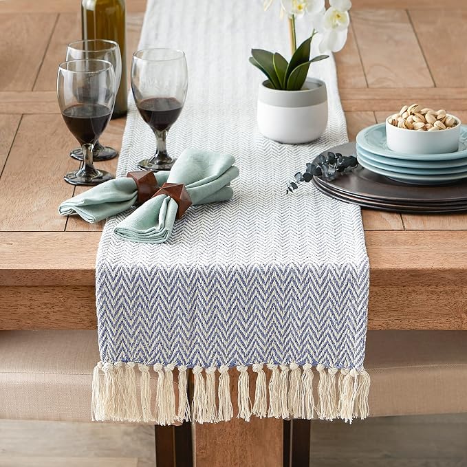 DII Woven Basic Tabletop Collection, Chevron Table Runner, Stone Blue - Image 4