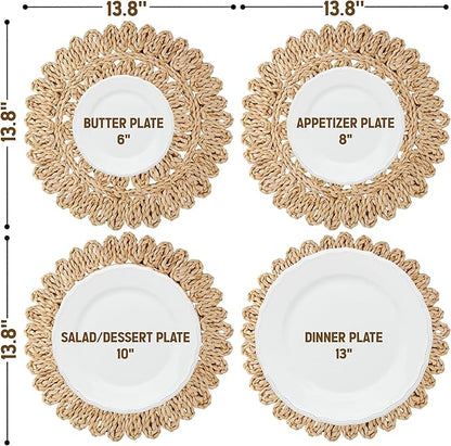 13.8" Corn Husk Woven Round Placemats Set of 6 - Wicker Boho Farmhouse Placemats - Rattan Table Mats for Dining Table, Wedding, Home