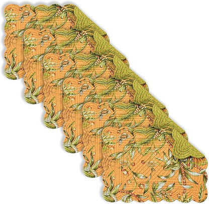 C&F Home Barbados Sunset Flowers Vintage Quilted 100% Cotton Set of 6 Placemats 13" x 19" Coastal Beach House Nautical Home Kitchen Dinner Dining Table Tabletop Reversible Machine Washable Scalloped